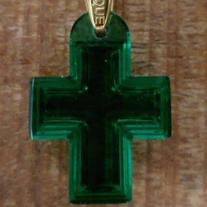 Lalique Cross Pendant Crystal Emerald Green Cross
